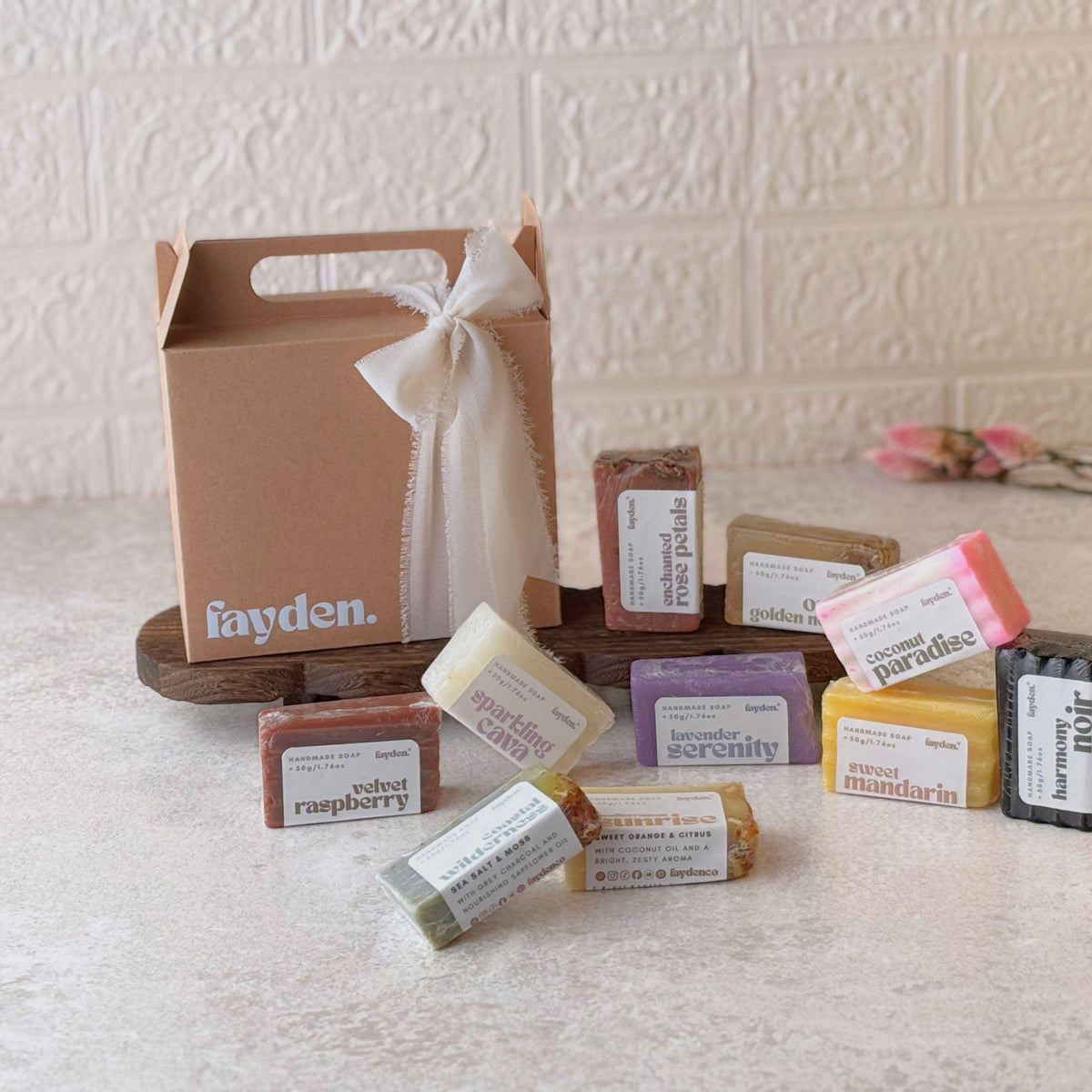 Mini Soap Gift Set
Handmade Soap Bundle
Scents Discovery Box
Assorted Soap Sample
Bath Gift Set Ideas
Premium Self Care
Soap Variety Git Box
Body Care Bundle Set
Curated Luxury Soap
Wellness Relaxation
Birthday Self Care
Pamper Ritual Gift
Elegant Gift For Mom
Handmade Gifts UK
Cosy Body Care Products
Housewarming Gift
New Home Gift Ideas
scents velvet raspberry, sparkling cava, enchanted rose petals, golden nectar, coconut paradise, lavender serenity, sweet mandarin, and harmony noir.