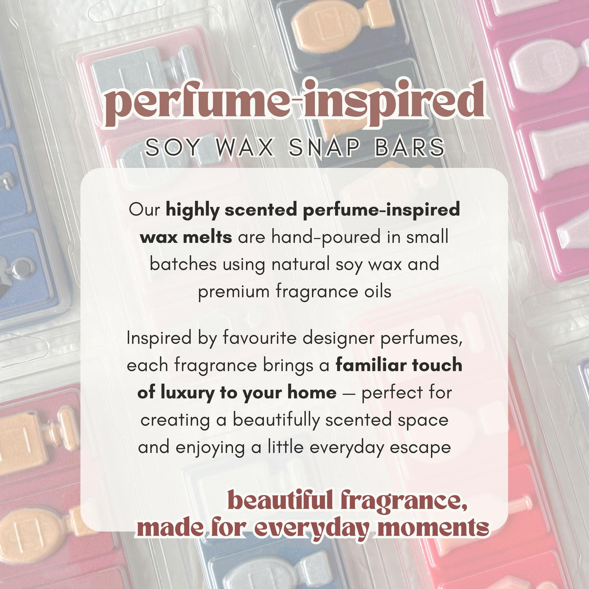 Perfume Inspired Soy Wax Melt Snap Bars | Sample Bars, 2oz Clamshells & Discovery Boxes | Highly Scented Designer Perfume Dupe Wax Melts